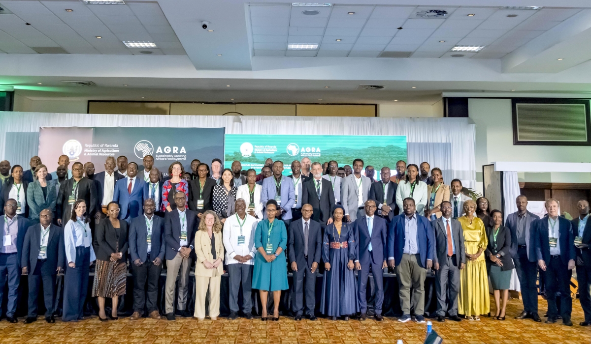 Delegates and officials pose for  a group photo during launch of the first food systems and climate-resilient-centric Strategic Plan for Agriculture Transformation (PSTA5) on December 6.