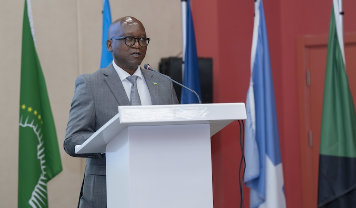 Marizamunda addresses Eastern Africa Standby Forcechiefs of defence staff and experts during the meeting in Kigali, on Thursday, December 19. Courtesy