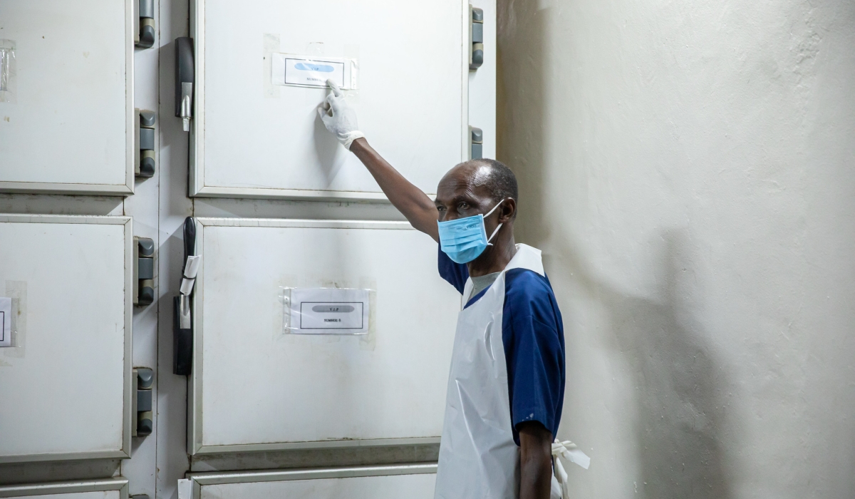 Assiel Ngarambe, CHUK’s longest serving morgue attendant, inside  the hospital&#039;s morgue. Photos by Willy Mucyo