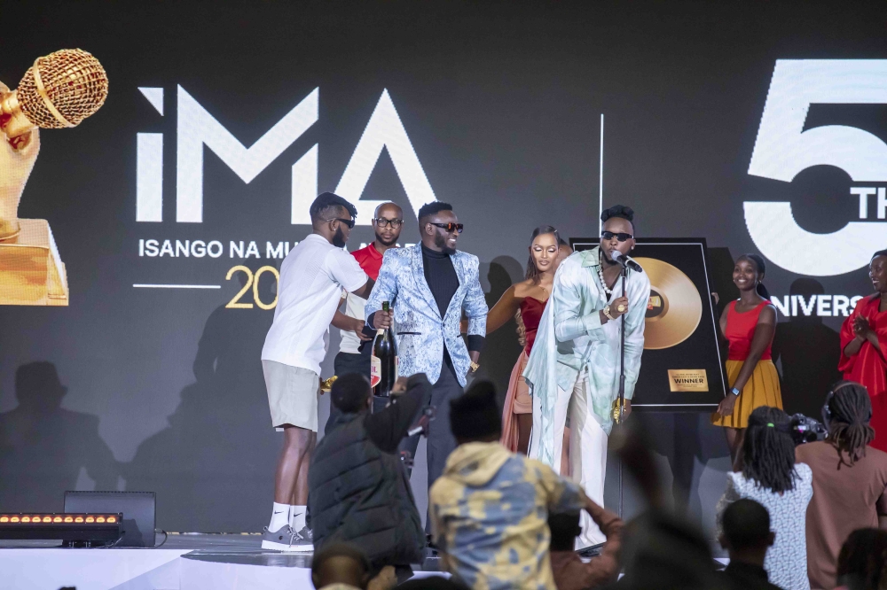 &#039;Jugumila,&#039; a collaboration of Kevin Kade, Chriss Eazy and DJ Phil Peter was named song of the year at Isango na Muzika Awards 2024- Photo by Willy Mucyo