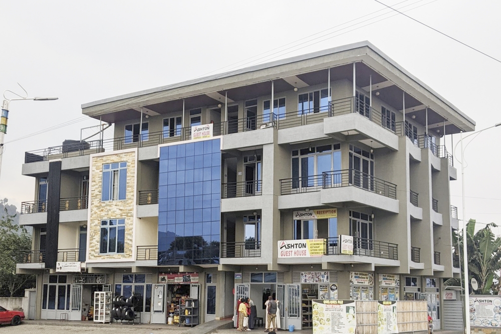 One of the new multi-story buildings completed in the town