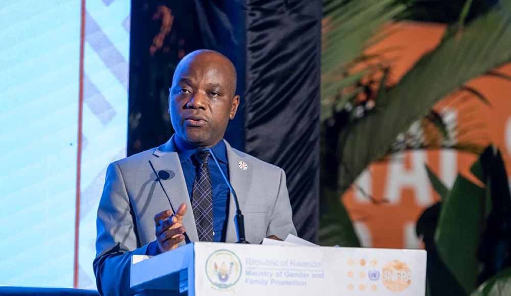 UNFPA Representative in Rwanda, Dr. Olugbemiga Adelakin, speaking at the launch of the campaign against ‘Technology-Facilitated Gender-Based Violence (TFGBV).’