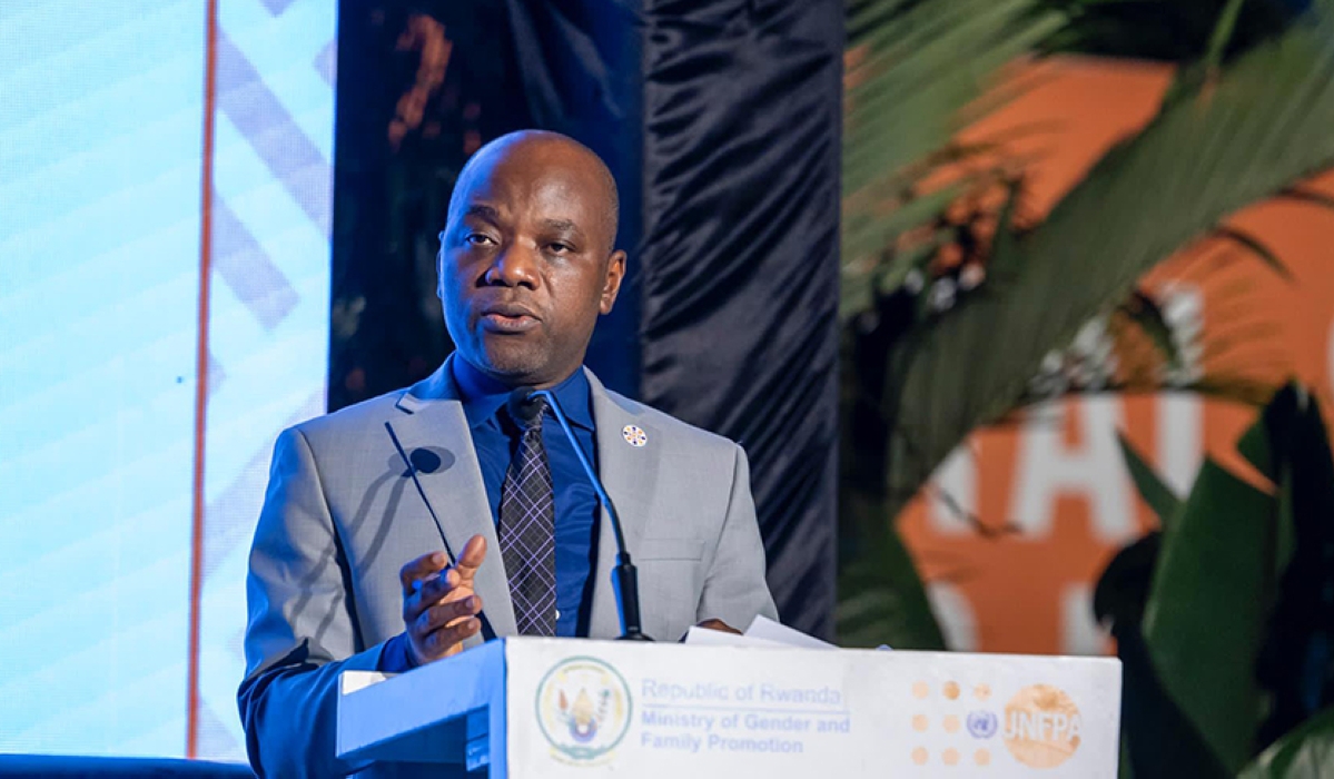 UNFPA Representative in Rwanda, Dr. Olugbemiga Adelakin, speaking at the launch of the campaign against ‘Technology-Facilitated Gender-Based Violence (TFGBV).’