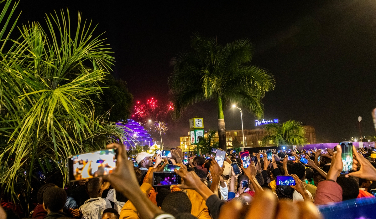 Thousands of Kigali residents during the  celebration of the New Year 2025 at Kigali Convention Centre roundabout. Photo by Craish Bahizi