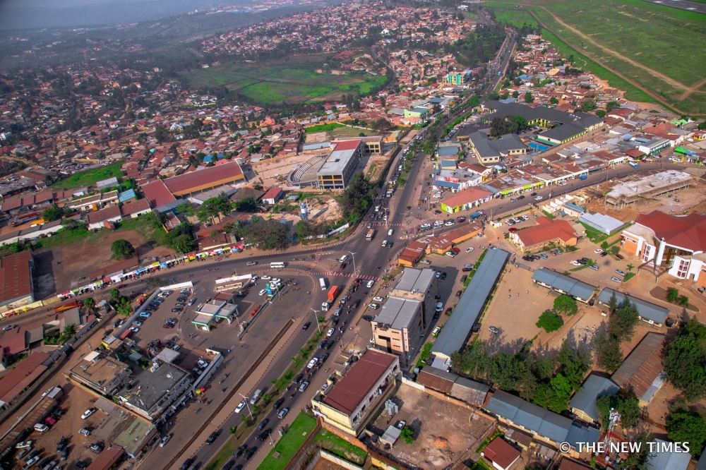 An aerial view of Giporoso road junction in Remera. The proposed expansion of the Prince House-Giporoso-Masaka road in Kicukiro District is expected to commence in April. File