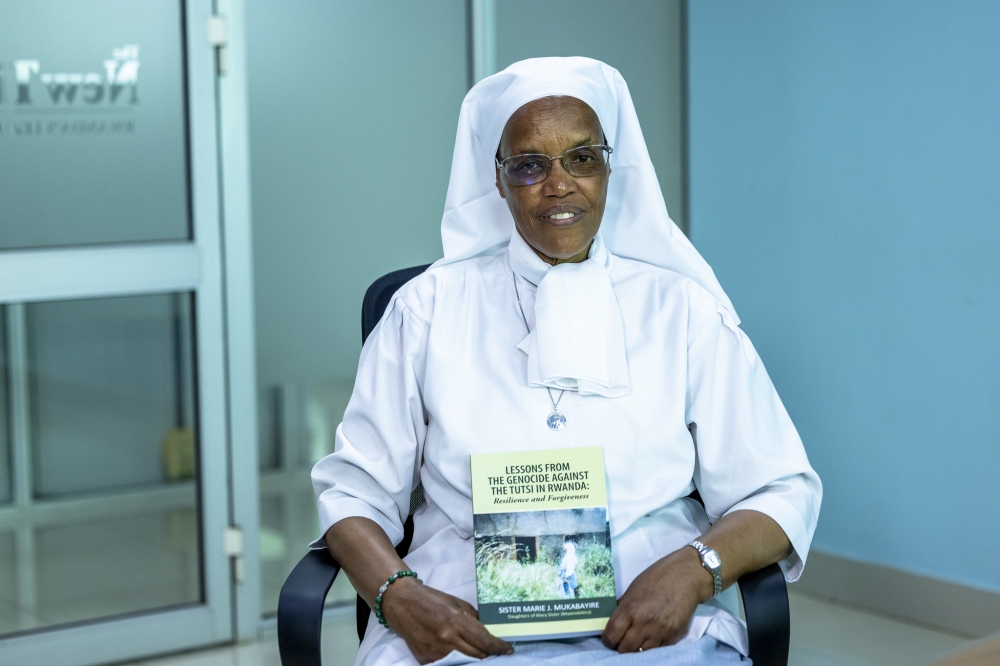 Sister Marie Josepha Mukabayire poses for a picture after an interview with The New Times. Photo by Olivier Mugwiza.