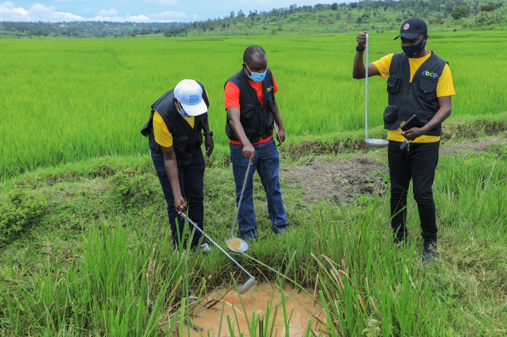 Researchers collect mosquito samples in Mugina Sector, Kamonyi District. Photo by Craish Bahizi