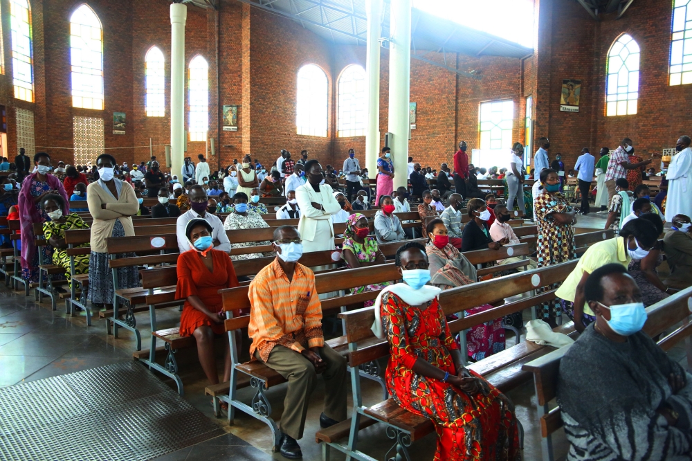 Christians during the  Holy Communion mass at Regina Pacis Catholic church in Kigali on July 19, 2020. Craish Bahizi