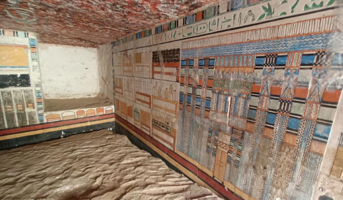 The undated photo shows colorful reliefs on walls of a mastaba discovered at the Saqqara archaeological site, south of Cairo, Egypt. A joint French-Swiss archaeological mission has discovered an over 4,000-year-old mastaba at the Saqqara archaeological site, the Egyptian Ministry of Tourism and Antiquities said in a statement on Jan. 6. (Egyptian Ministry of Tourism and Antiquities/Handout via Xinhua)