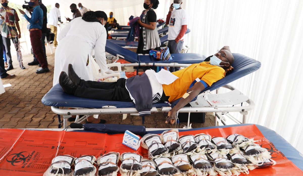 Blood donors during an exercise in Kigali. Photo by Craish Bahizi