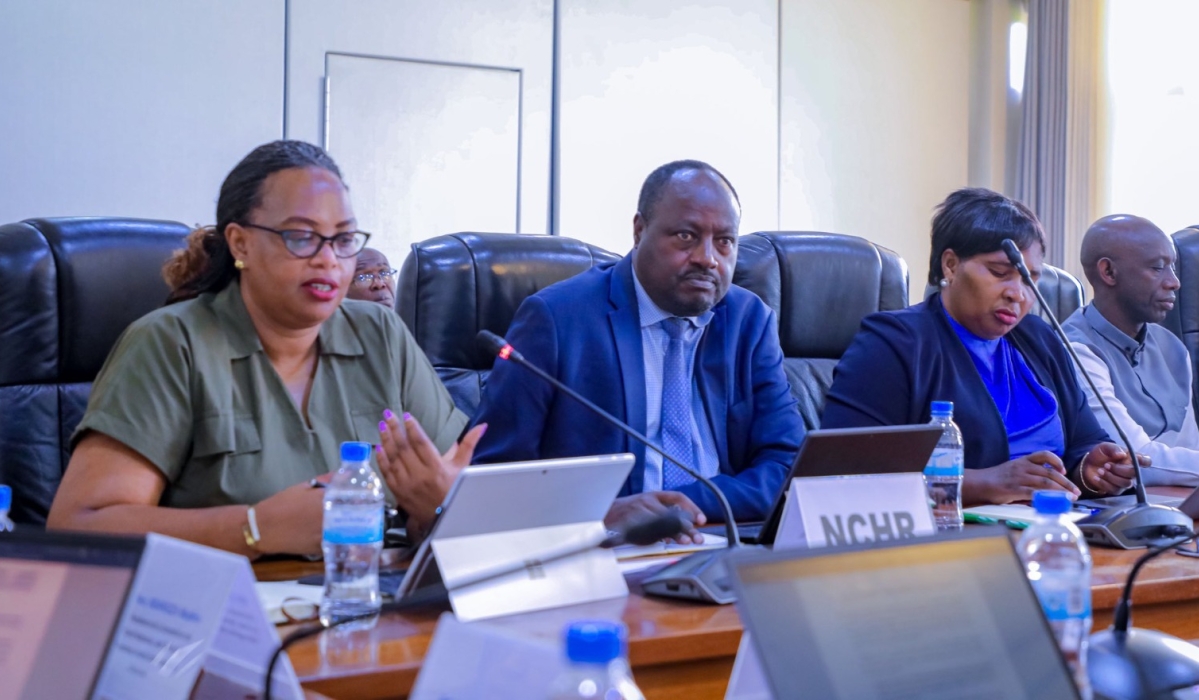 The National Commission for Human Rights  Chairperson Providence Umurungi (Left) addresses members of Parliament on Monday, 6. Courtesy