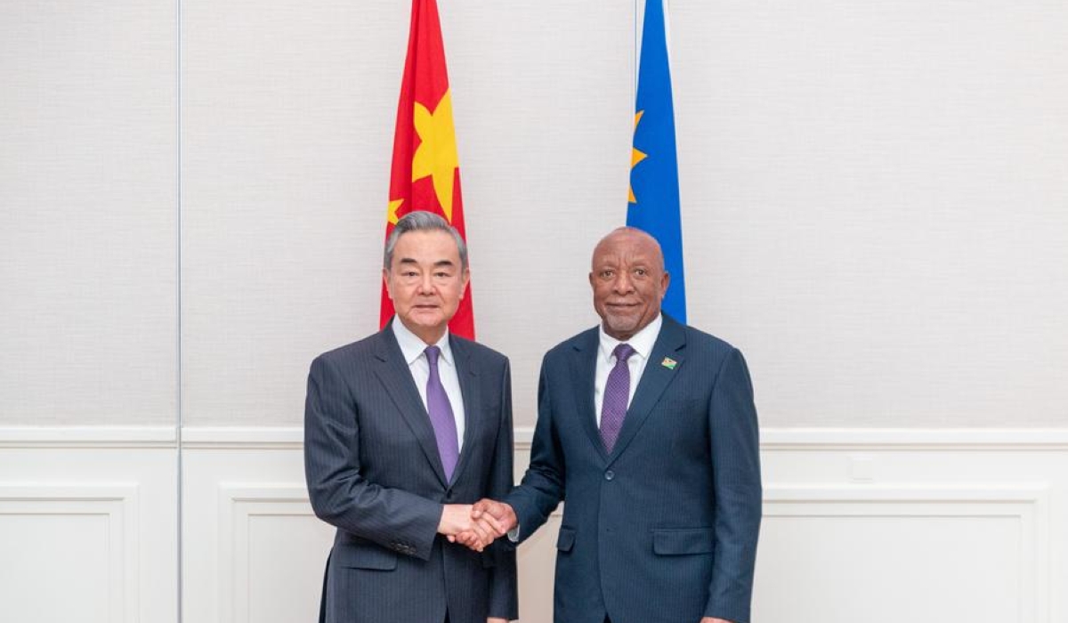 Namibian President Nangolo Mbumba meets with Wang Yi, a member of the Political Bureau of the Communist Party of China Central Committee and Chinese Foreign Minister, in Swakopmund, Namibia, on Jan. 6, 2025. (Xinhua/Zhang Yudong)