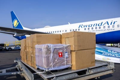 Packages containing export products destined for Ghana before loading at the Kigali International Airport on September 25, 2024. Oliver Mugwiza