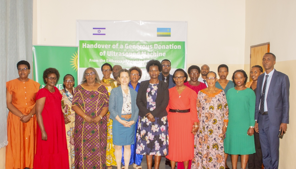 Israeli ambassador Einat Weiss (4th from left) poses for a picture with some members of AVEGA after the donation. Courtesy.