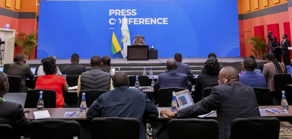 Journalists follow President Paul Kagame&#039;s remarks during a press conference in Kigali on Thursday, January 9. Courtesy