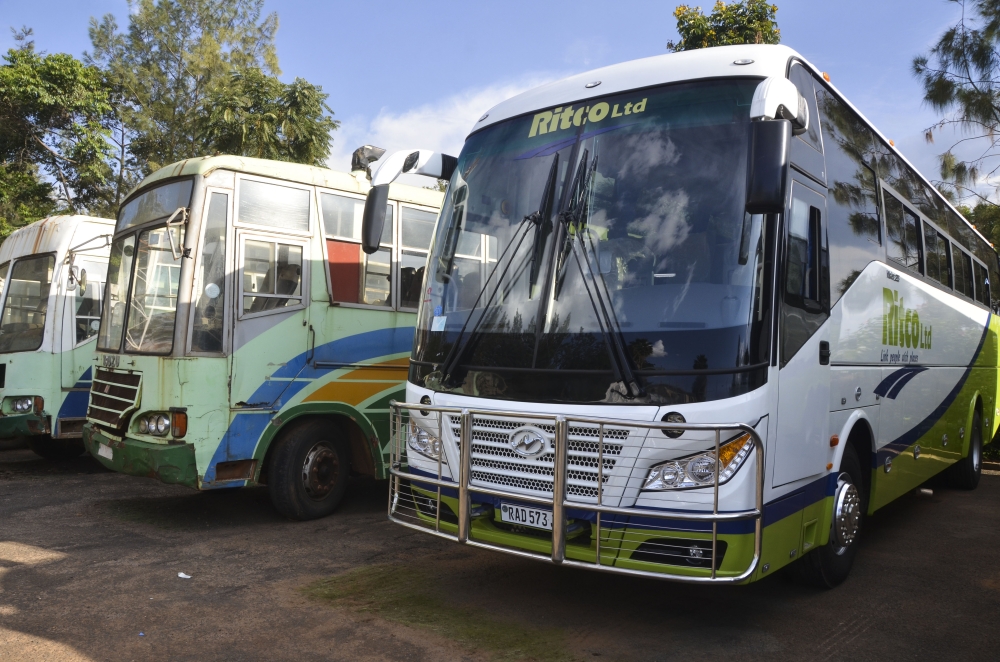 Former ONATRACOM buses acquired by RITCO following the privatization of the state-owned company. Photo by Samuel Ngendahimana