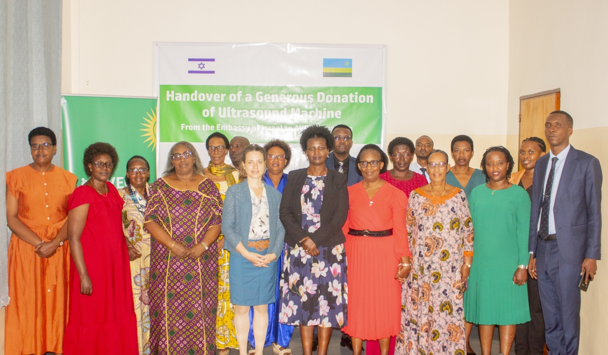 Israeli ambassador Einat Weiss (4th from left) poses for a picture with some members of AVEGA after the donation. Courtesy.