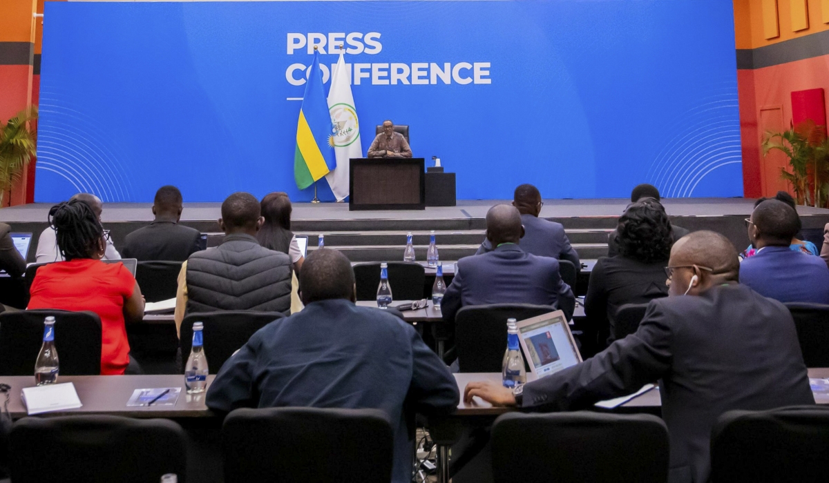 Journalists follow President Paul Kagame&#039;s remarks during a press conference in Kigali on Thursday, January 9. Courtesy