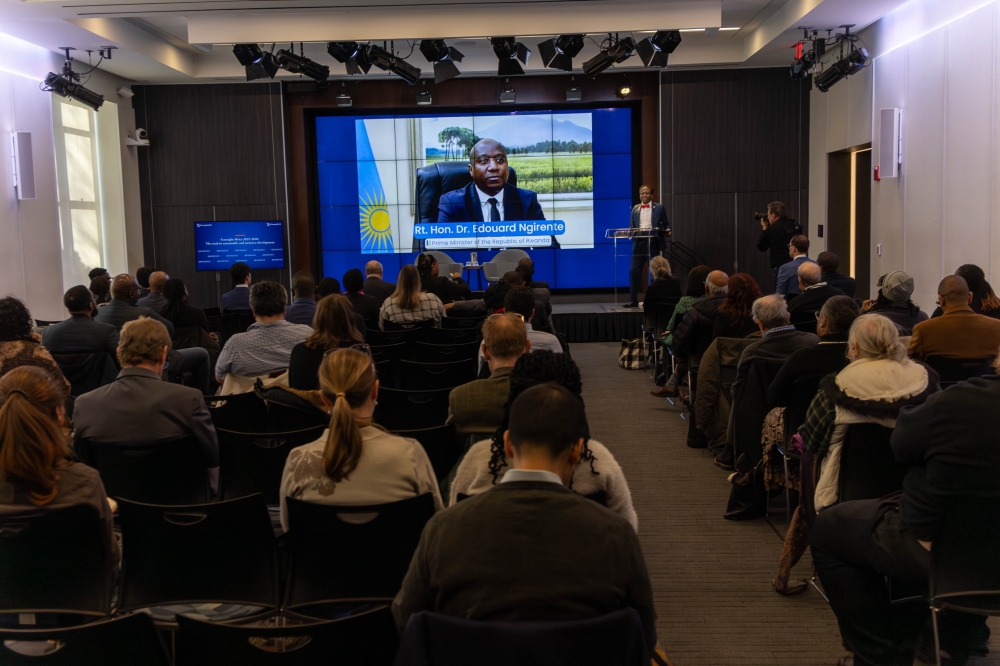 Prime Minister Edouard Ngirente virtually addresses delegates during the launch of the Foresight Africa Report 2025 on January 14. Courtesy