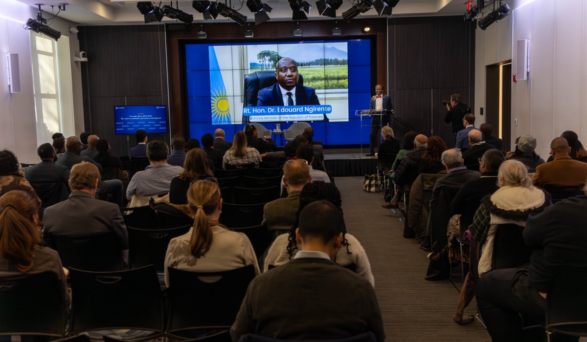 Prime Minister Edouard Ngirente virtually addresses delegates during the launch of the Foresight Africa Report 2025 on January 14. Courtesy