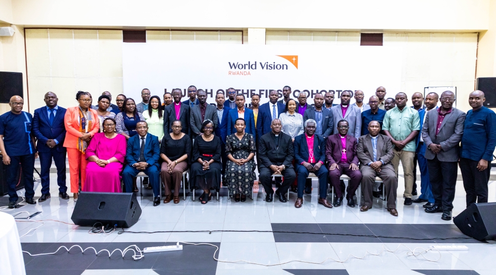 World Vision Rwanda officials and pastors during the launch in Kigali on January 10.