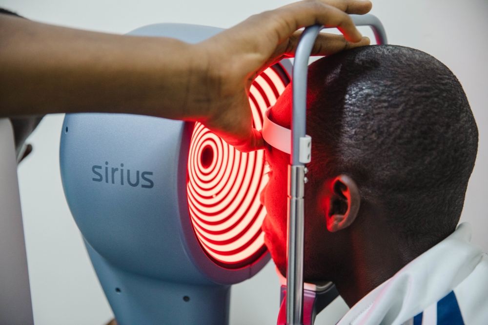 A patient undergoes an eye screening at Rwanda Charity Eye Hospital, l in Bishenyi, Runda sector, Kamonyi district. Photo by Willy Mucyo