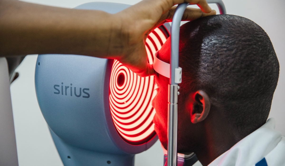 A patient undergoes an eye screening at Rwanda Charity Eye Hospital, l in Bishenyi, Runda sector, Kamonyi district. Photo by Willy Mucyo