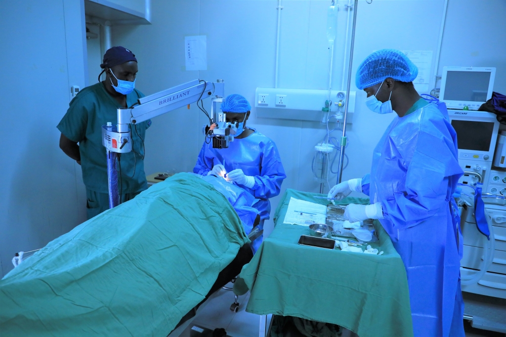 Medics during an eye operation at Masaka Hospital in Kigali. Photo by Craish Bahizi