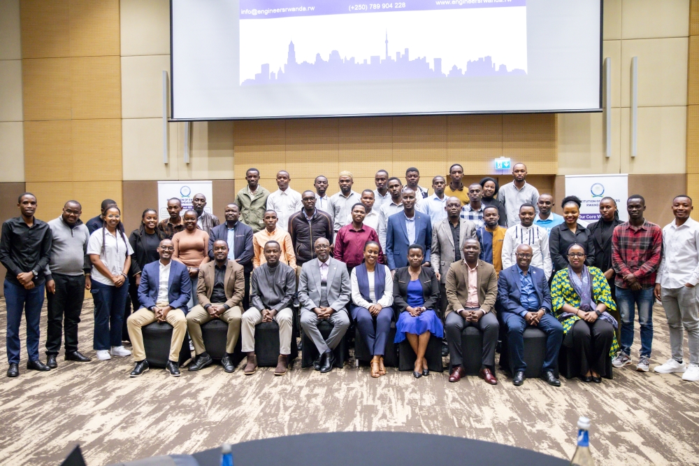 Institute of Engineers Rwanda Officials and participants pose for a photo during the session at the Kigali Convention Centre on January 23. All photos by Emmanuel Dushimimana.