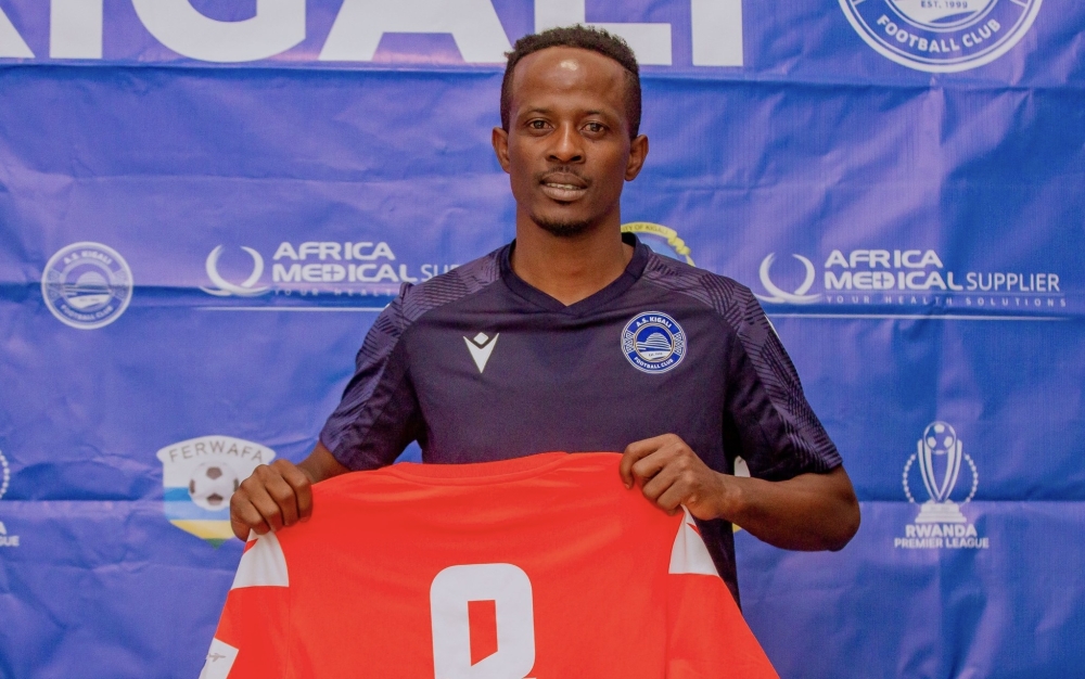 AS Kigali&#039;s new signing Haruna Niyonzima poses for a photo.