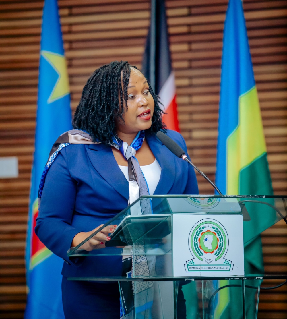 Veronica Nduva, EAC Secretary General speaks during the event while unveiling a revamped Single Customs Territory (SCT) Centralised Platform. Courtesy