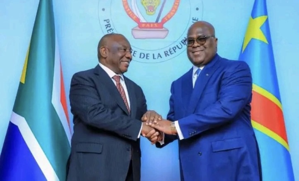 South African President Cyril Ramaphosa and his DR Congo counterpart Félix Antoine Tshisekedi Tshilombo at their meeting.