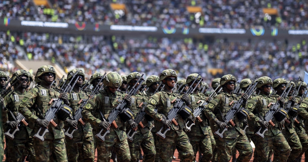 Rwanda Defence Force armed guard during a military parade at the inauguration ceremony of President Paul Kagame at Amahoro National Stadium on Sunday, August 11, 2024. Photo by Village Urugwiro