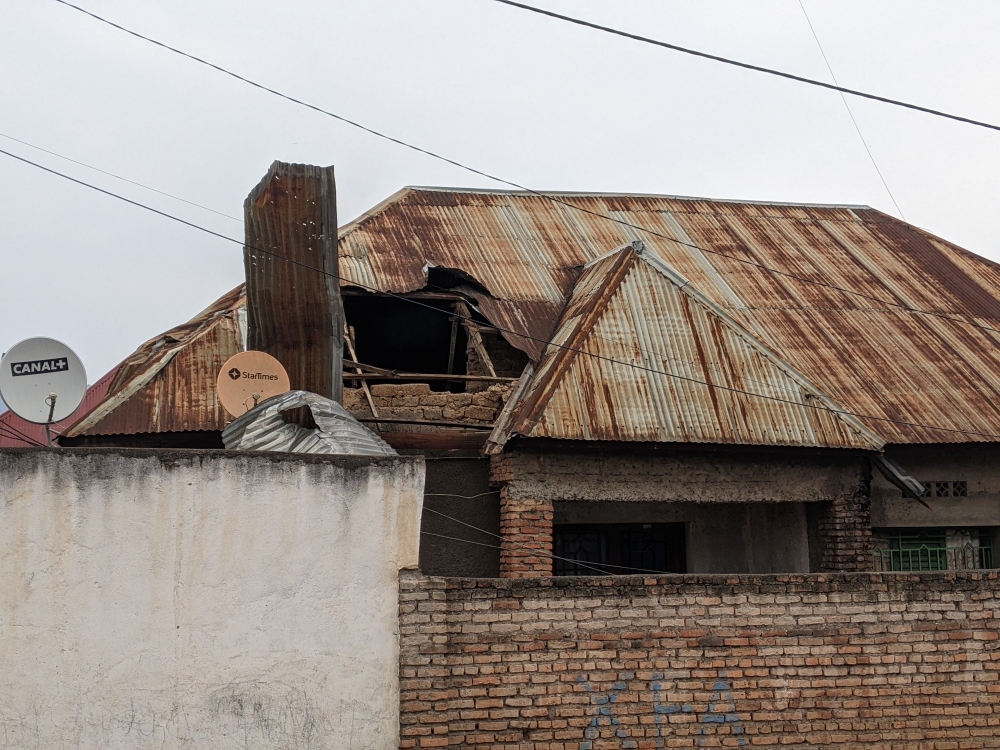 A view of a residential house damaged by a bomb fired into Rwandan territory in Rubavu District from DR Congo on Monday, January 27. Photos by Germain Nsanzimana