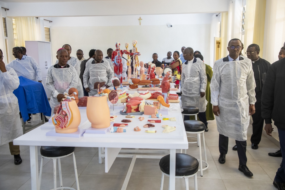 Officials during a tour as Institut d’Enseignement Supérieur de Ruhengeri, INES-Ruhengeri, launched a new Health Science programme on Monday. Photo by Craish Bahizi