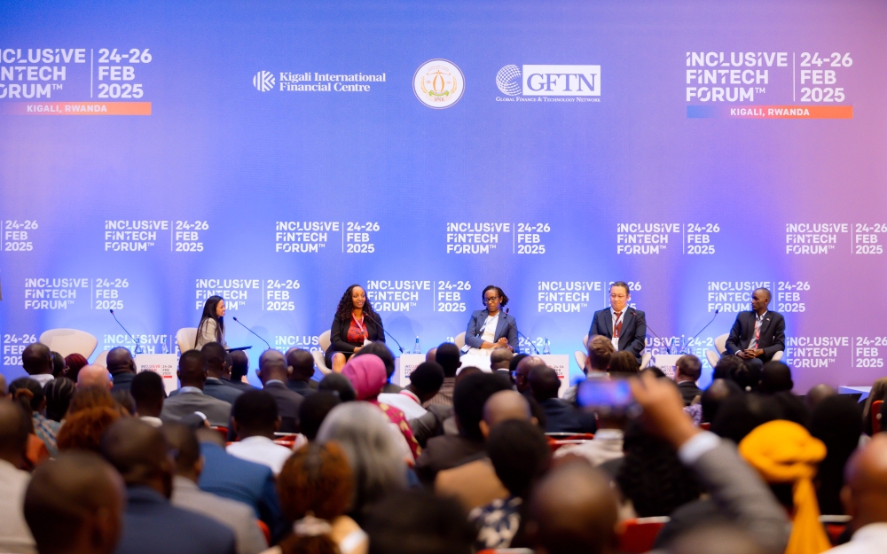 Panelists engage in a discussion at the international Fintech Forum in Kigali on February 24. Courtesy