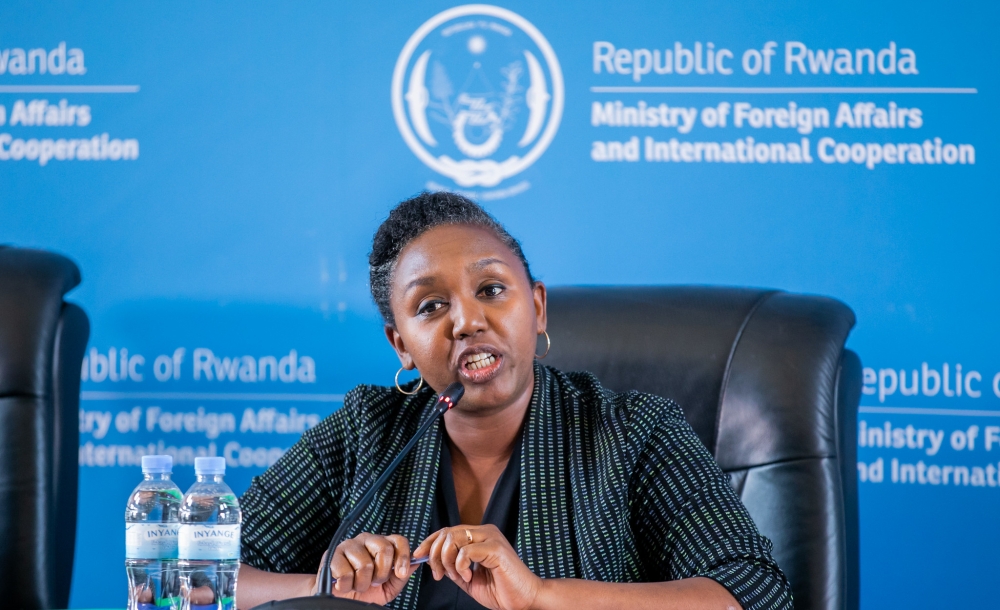 Rwanda’s government spokesperson, Yolande Makolo speaks during a past press conference. Olivier Mugwiza