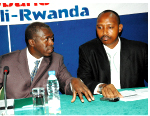 Murekezi (L) consults the Director of Planning in the Ministry of Agriculture Ernest Ruzindaza at the opening of the conference at Hotel Novotel Umubano yesterday.(Photo /J Mbanda)