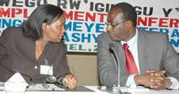 Muganza and Nshuti compare notes during a workshop at Kigali Serena Hotel yesterday. (Photo / G. Barya)