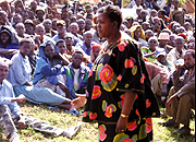 Fatuma Ndangiza speaking to Rusenge sector residents during security meeting. (Photo / D. Ngabonziza)