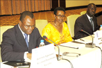 (L-R) Agbu00e9nonci, Winnie Byanyima from UNDP Gender Team and Minister Kamanzi during the retreat (Photo / J. Mbanda)