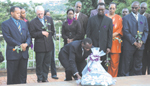 PSFu2019s Bayigamba lays a wreath at Kigali Genocide Memorial Centre as other Federation members await their turn to pay respect to Genocide victims. (Photo/ G.Barya)