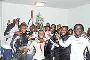 APR players celebrate after winning the regional club championship last year in Kigali