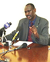 Ambassador Kamali Karegyesa stressing a point during a press briefing (Photo/ E.Kagire)