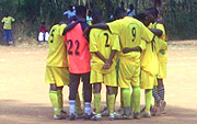 St. Joseph players laying strategy before their game against Burundiu2019s LTAR, which they won  3-2. (Photo / J. Byawaka).