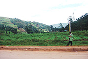 The hill on the left is on the Rwanda to the left, Uganda to the right with no mans land in between where residents exist in both worlds. 