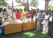 Kigali mayor Dr. Aisa Kirabo Kacira, yesterday launched two kiosks to sell women-made crafts under the brand Agaseke. (P. J. Mbanda).