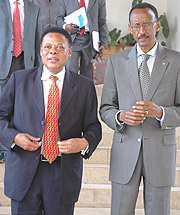 President Paul Kagame after being briefed by EAC Secretary General Amb. Juma Mwapachu.