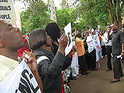 Leaders in Kigali protest against Kabuyeu2019s arrest.( Photo/E. Kwibuka)