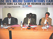 Thadu00e9e Habiyambere(CARPE), Stanisilas Kamanzi (Ministre of Ressource Naturel) and Guy Rourette(PALEF)